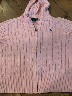 RALPH LAUREN Pink Cable Knit Zip Cardigan Sweater